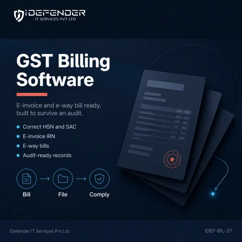 GST Billing & Invoicing Software Development Service - E-Invoice & E-Way Bill Ready — iDefender service tile