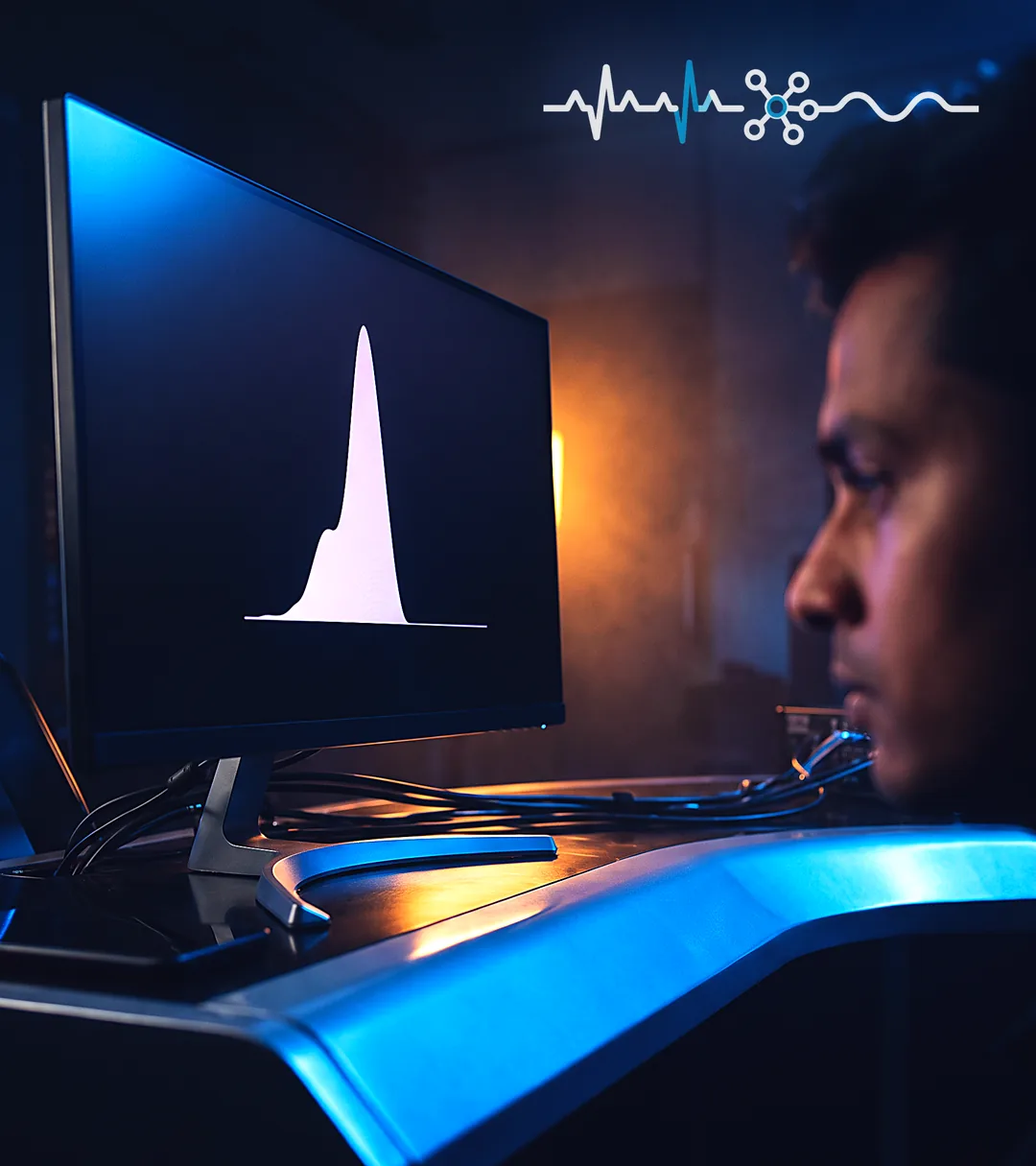 A single anomaly spike on a monitor, the operator's face lit by the trace